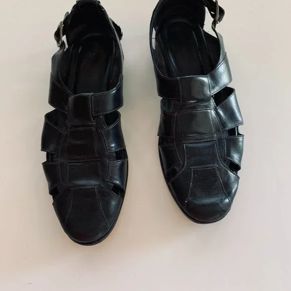 Bragano Hand Crafted Italian Black Closed Toe Buckle Sandal  Sz10.5 Black Leather Sandals, Women main image 3